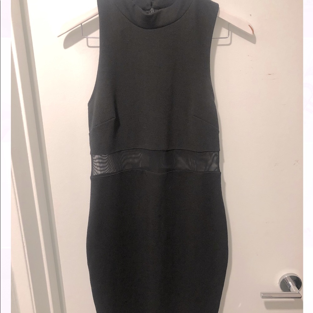 Black party dress, mesh waist